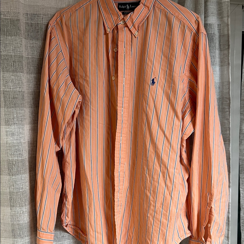 Ralph Lauren Men's Shirt in Orange and White Stripes